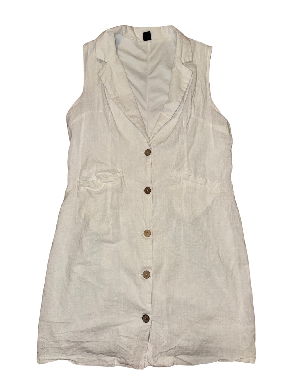 SHEIN White Linen-Look Sleeveless Button Front Dress